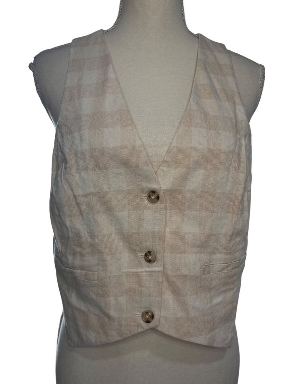SIMKHAI x RTR Plaid Deb Vest in Beige Medium Womens Sleeveless Tank Top - Picture 5 of 9